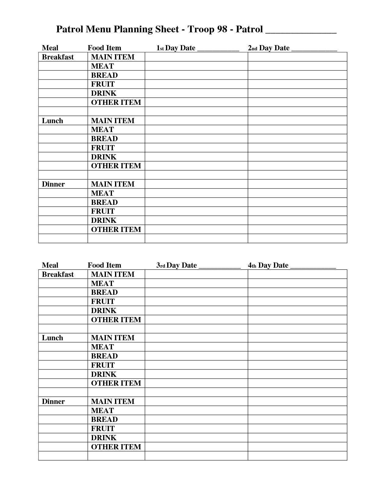 Boy Scout Meal Planning Template 15 Best Of Dinner Planning Worksheet Templates