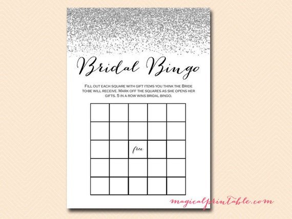 Bridal Bingo Free Template Blank Bridal Bingo Cards Blank Bingo T Item Bingo Silver