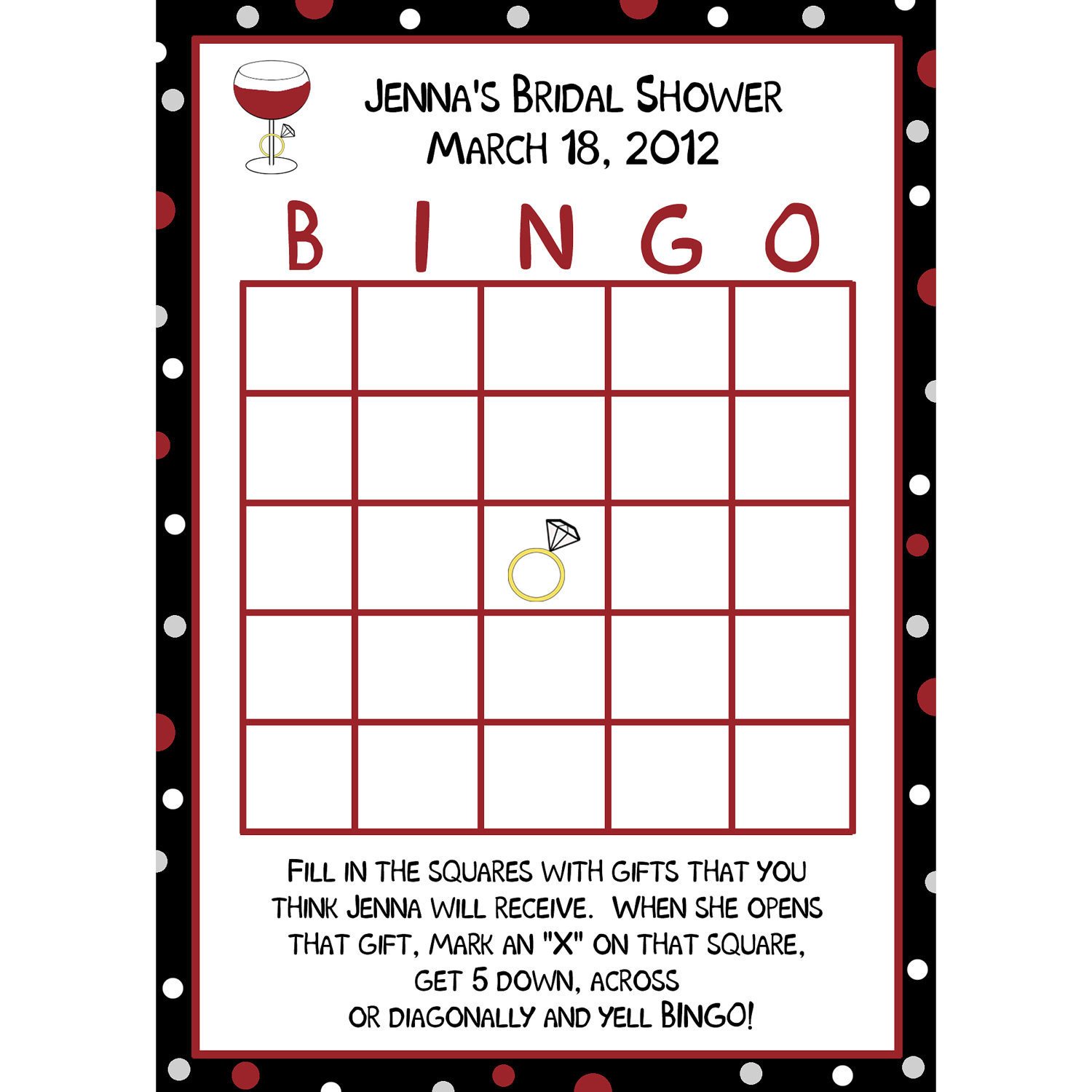 Bridal Shower Bingo Template 24 Personalized Bridal Shower Bingo Cards Wine and Ring