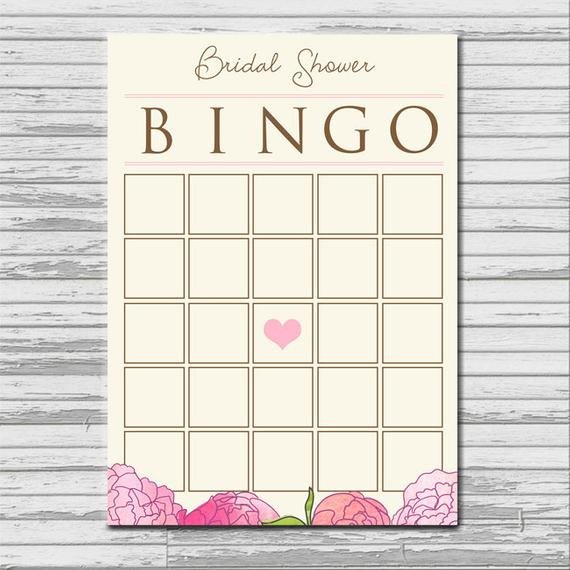 Bridal Shower Bingo Template Bridal Shower Bingo Card Instant Printable Blank