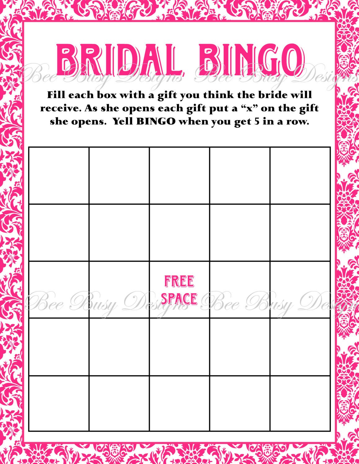 Bridal Shower Bingo Templates Bridal Bingo Template