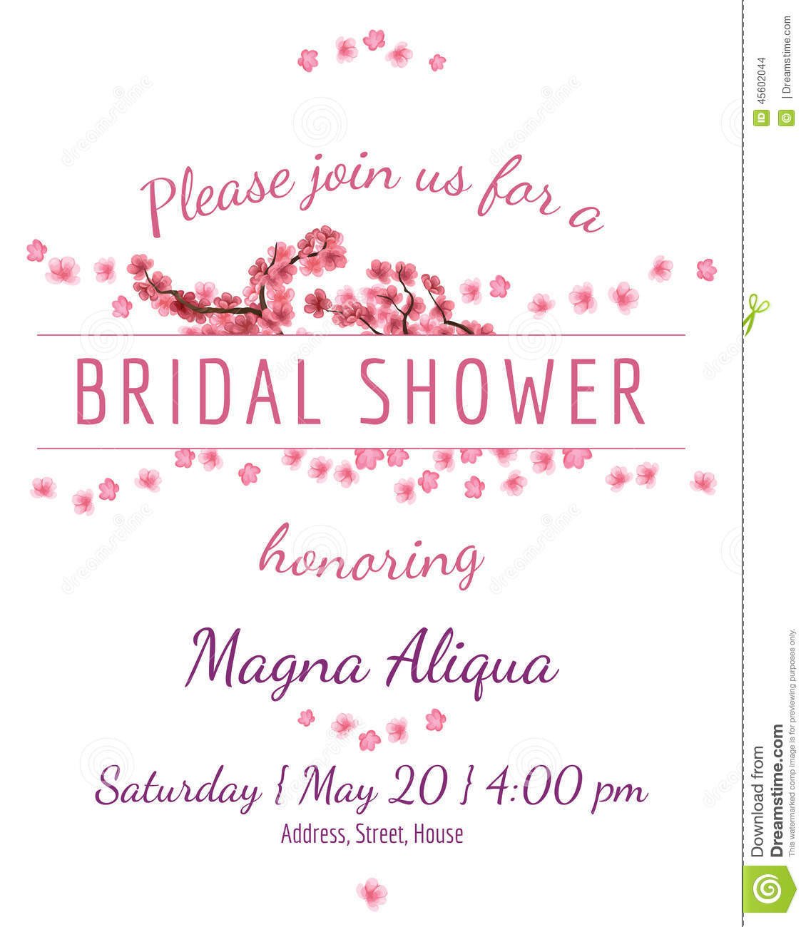 Bridal Shower Card Template Invitation Bridal Shower Card with Sakura Vector Stock
