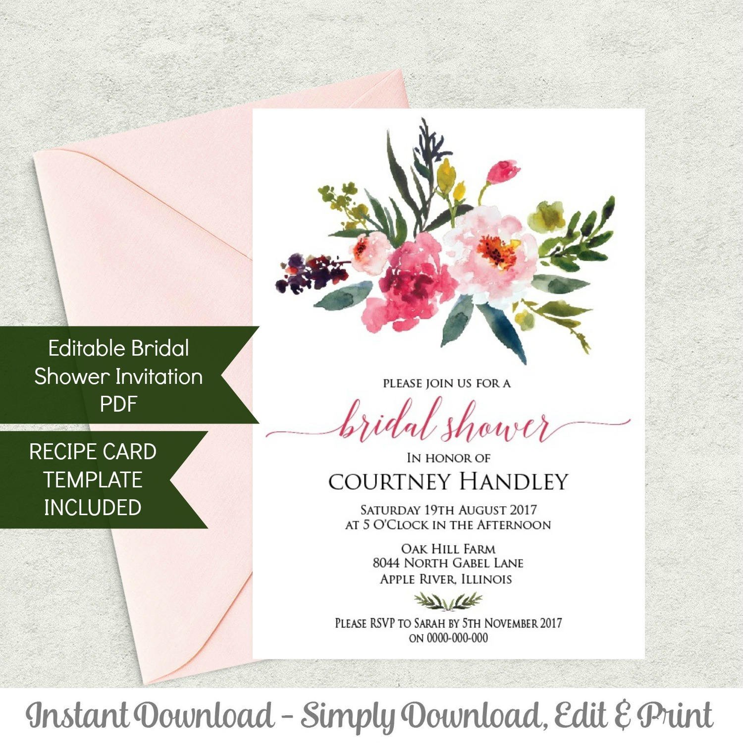 Bridal Shower Card Template Printable Bridal Shower Invitation Template and Recipe Card