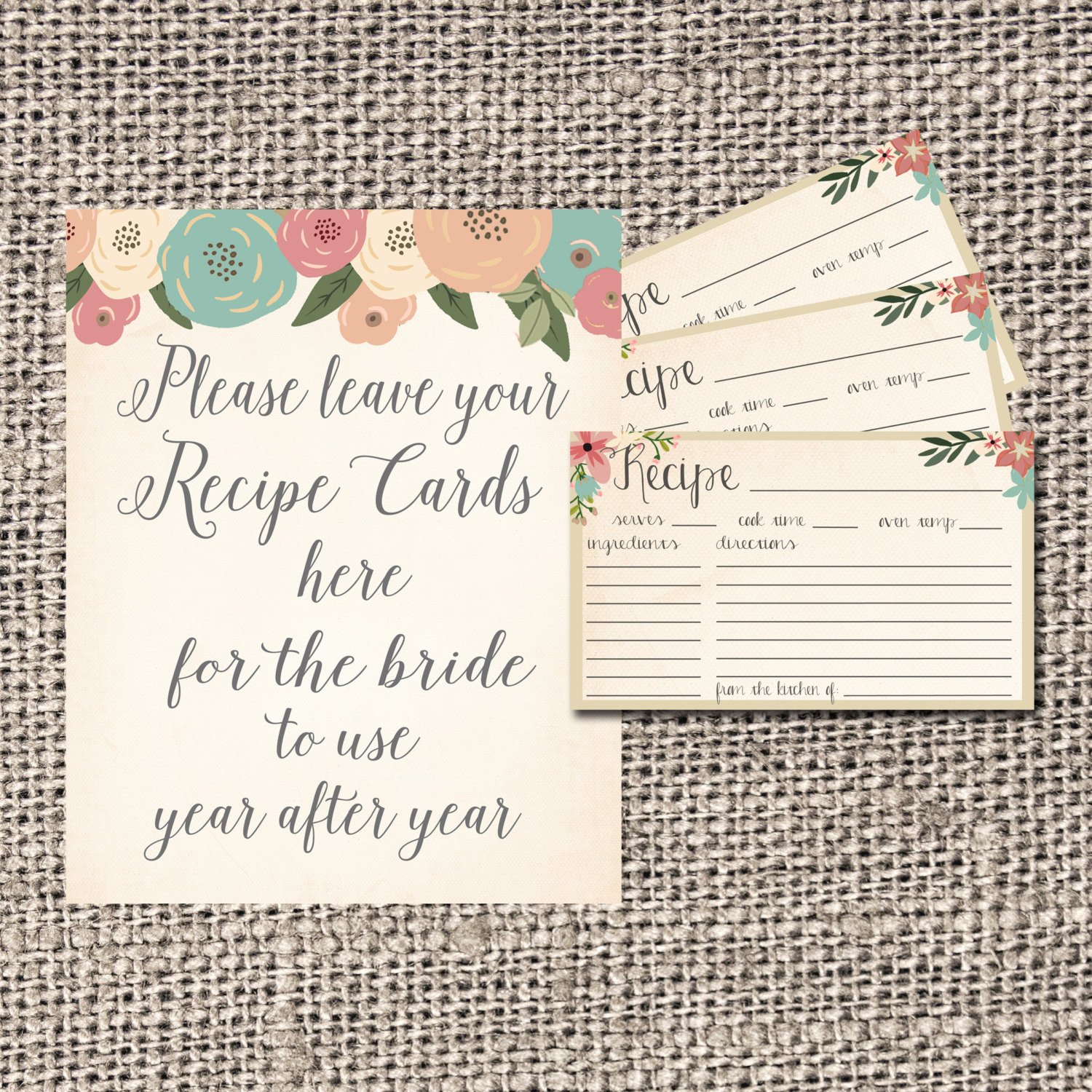 Bridal Shower Card Template Recipe Card Bridal Shower Recipe Card Flowers by