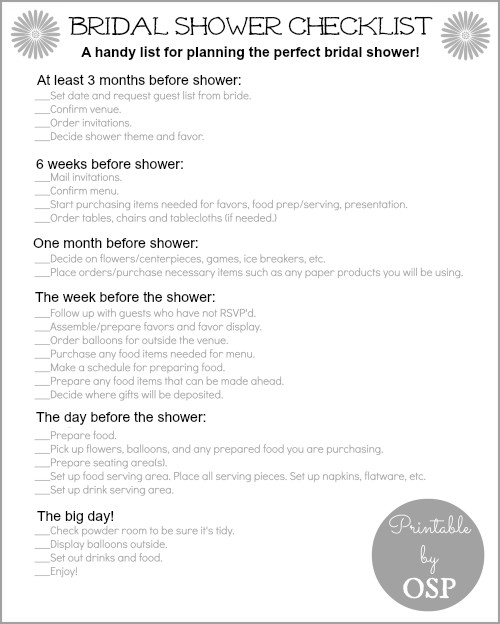 Bridal Shower Checklist Printable Bridal Shower Checklist Sutton Place