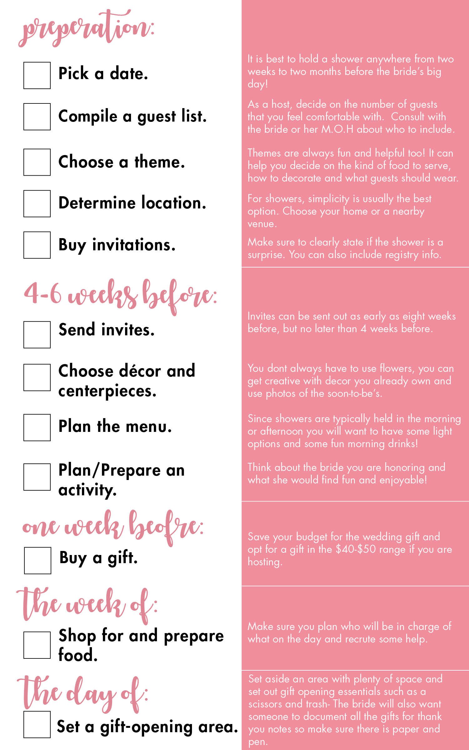 Bridal Shower Checklist Printable Bridal Shower Planning Checklist