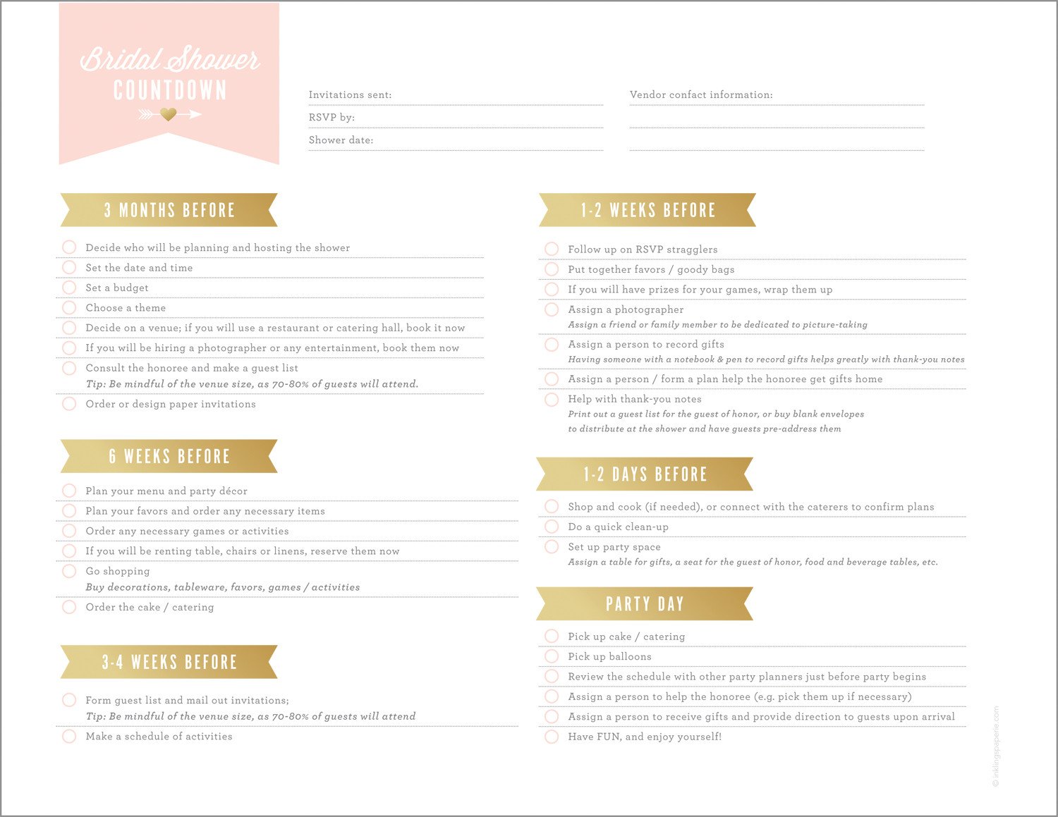 Bridal Shower Checklist Printable Free Printables for Bridal Shower Planning