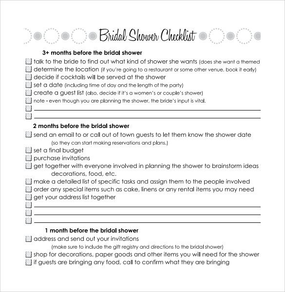 Bridal Shower Checklist Printable Sample Bridal Shower Checklist 9 Documents In Pdf