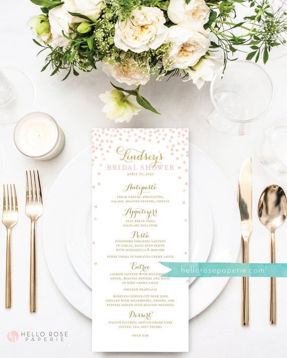 Bridal Shower Menu Template Bridal Shower Menu Printable Wedding Menu Printable