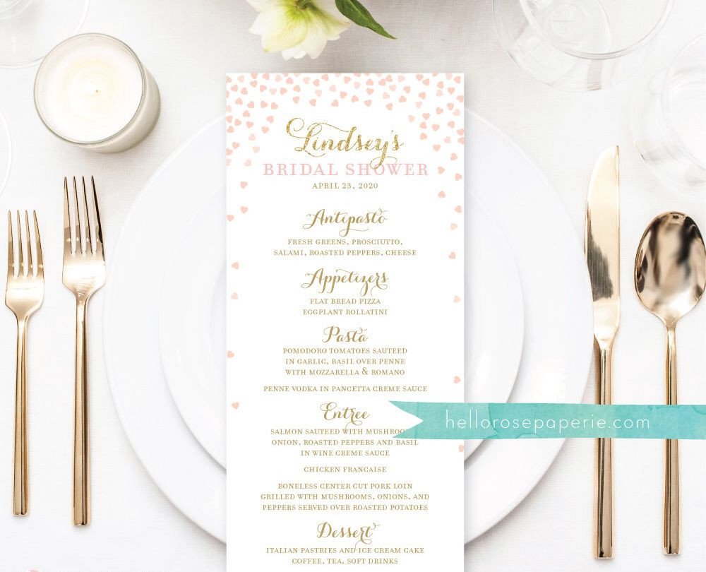 Bridal Shower Menu Template Bridal Shower Menu Printable Wedding Menu Printable