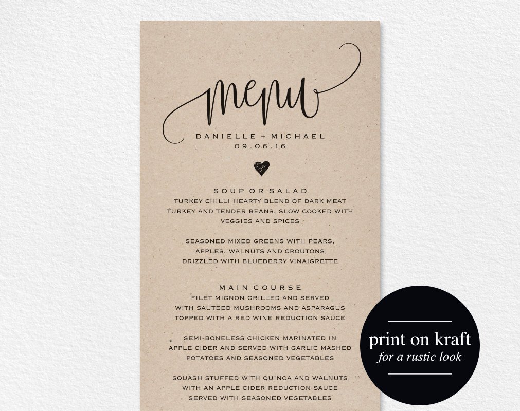 Bridal Shower Menu Template Rustic Wedding Menu Wedding Menu Template Menu Cards Menu