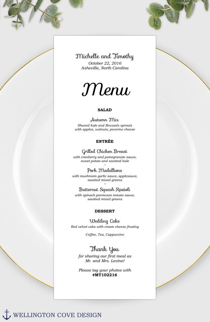 Bridal Shower Menu Template Wedding Menu Template for Microsoft Word • Printable