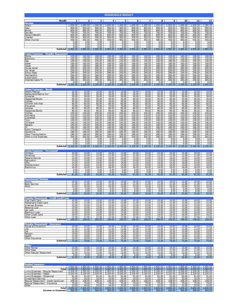 Budget Templates for Excel Household Bud