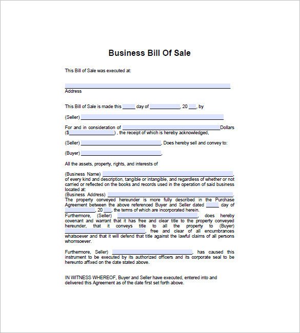 Business Bill Of Sale Business Bill Of Sale 7 Free Word Excel Pdf format