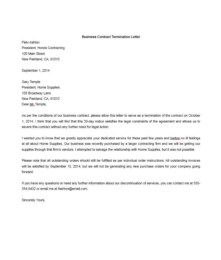 Business Contract Termination Letter 35 Perfect Termination Letter Samples [lease Employee