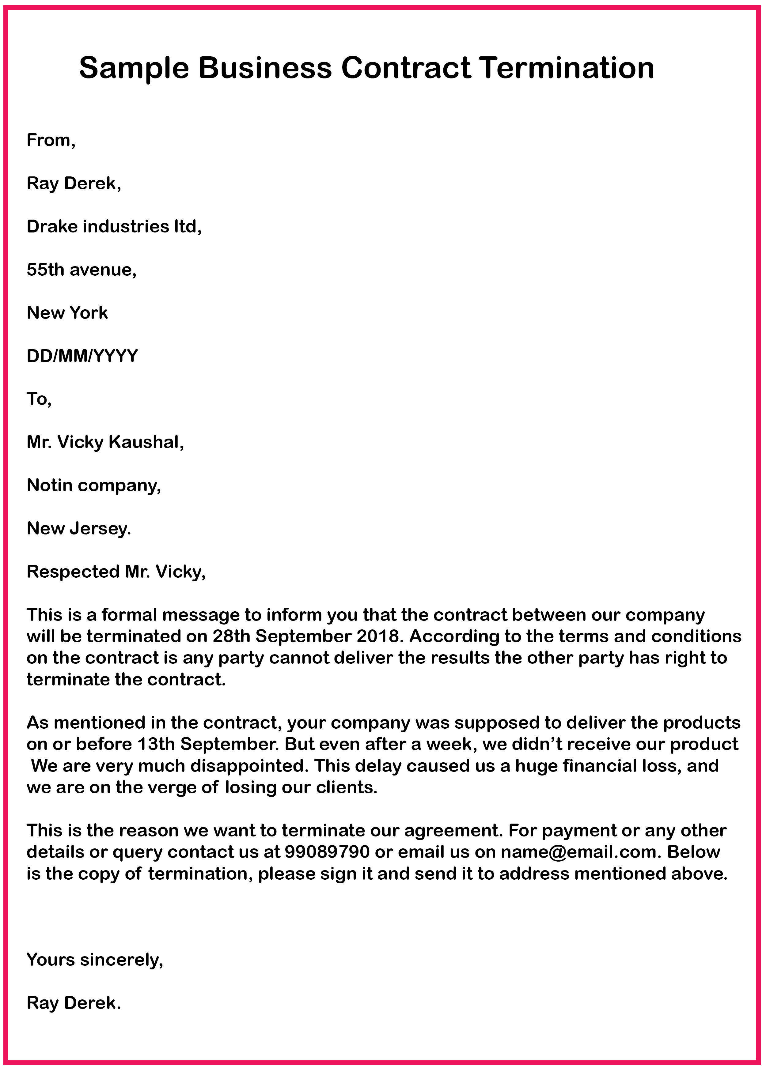 Business Contract Termination Letter 7 Business Contract Termination Letter Samples