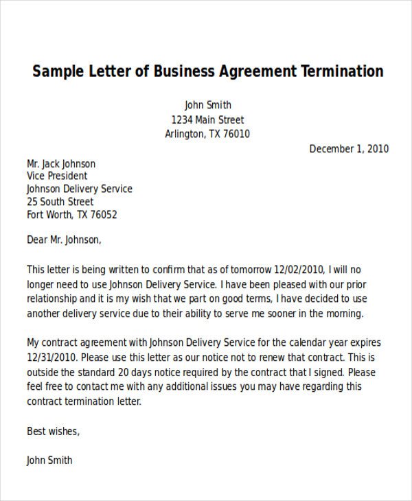 Business Contract Termination Letter 7 Sample Termination Of Business Letters Pdf Word