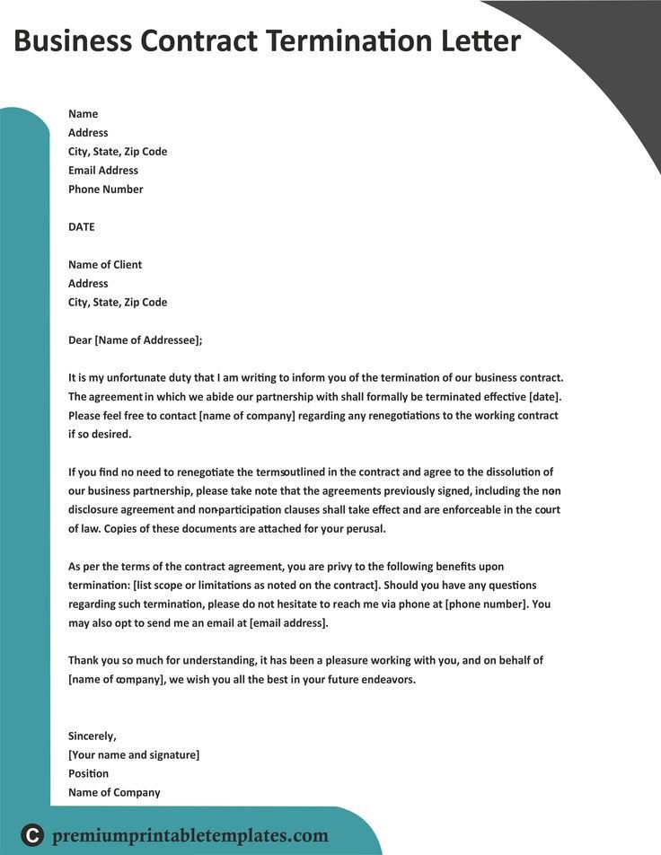 Business Contract Termination Letter Business Contract Termination Letter