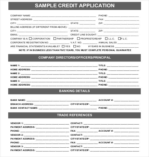 Business Credit Application Template 18 Credit Application Templates Free Google Docs