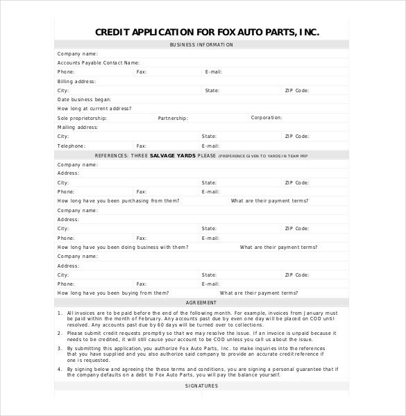 Business Credit Application Template Credit Application Template 33 Examples In Pdf Word