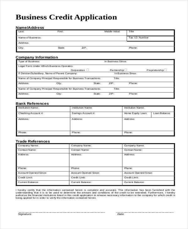 Business Credit Application Template Sample Business form 20 Free Documents In Word Pdf