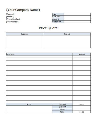 Business forms Templates Free Price Quote Template Microsoft Excel Spreadsheet