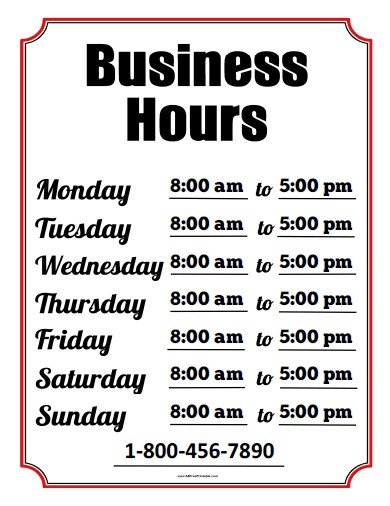 Business Hours Template Microsoft Word Business Hours Sign Free Printable Allfreeprintable