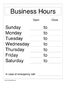 Business Hours Template Microsoft Word Printable Business Hours Sign