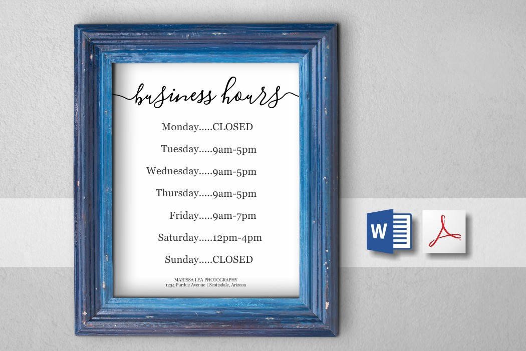 Business Hours Template Microsoft Word Printable Business Hours Template Holiday Hours Sign