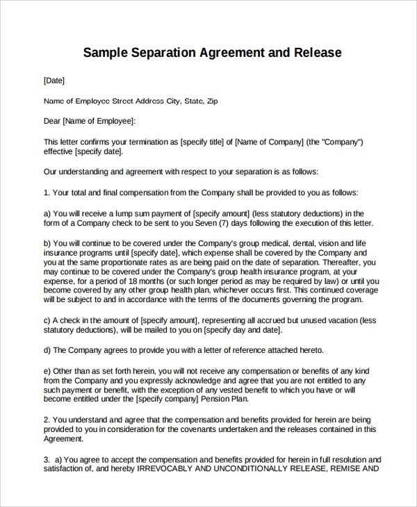 Business Partnership Separation Agreement Template Sample Business Separation Agreement Template 9 Free