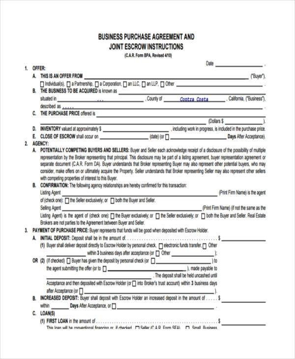 Business Purchase Agreement Template 7 Business Purchase Agreement form Samples Free Sample