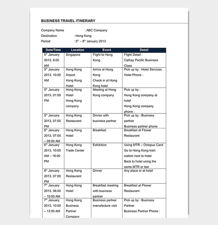 Business Travel Itinerary Template Business Travel Itinerary Template 23 Word Excel &amp; Pdf