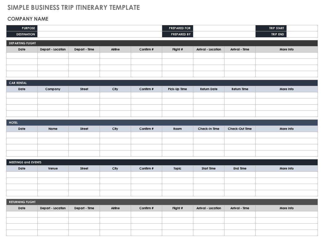 Business Travel Itinerary Template Free Itinerary Templates
