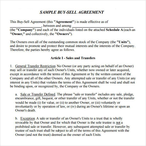 Buy Sell Agreements forms 20 Sample Buy Sell Agreement Templates Word Pdf Pages