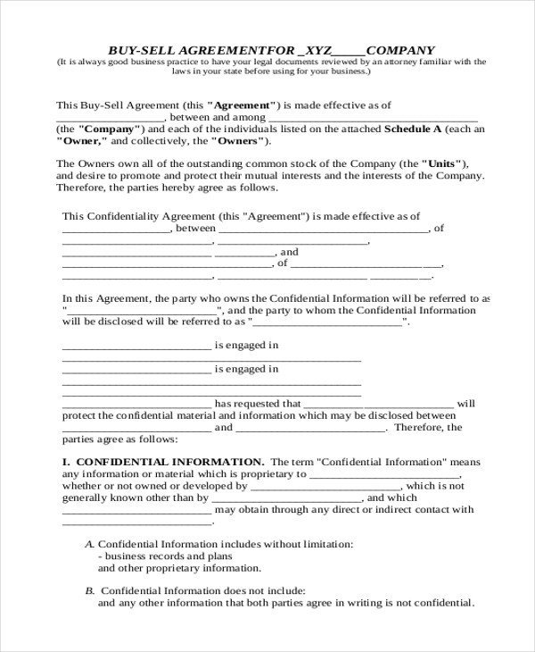 Buy Sell Agreements forms 8 Sample Buy Sell Agreement forms Word Pdf Pages