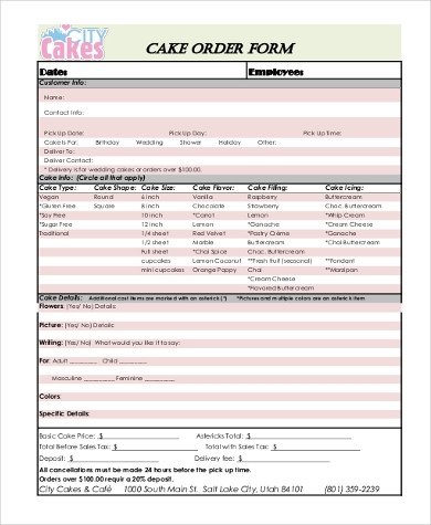 Cake order form Templates Cake order form Sample 7 Free Documents In Word Pdf