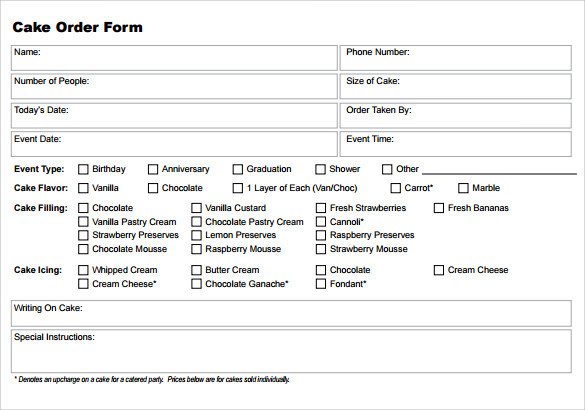 Cake order form Templates Sample Cake order form Template 16 Free Documents