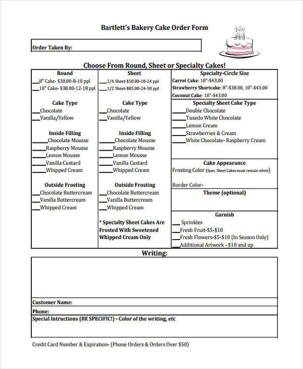 Cake order forms Templates 10 Cake order forms Free Samples Examples format
