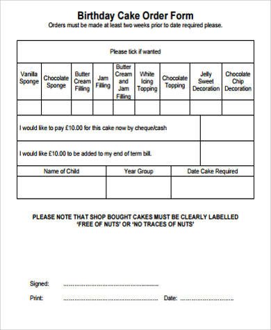 Cake order forms Templates 7 Cake order form Sample 7 Examples In Word Pdf