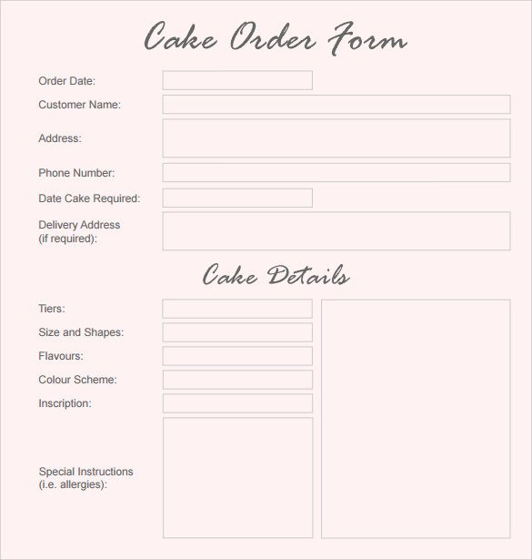 Cake order forms Templates Cake order form Template 13 Free Samples Examples