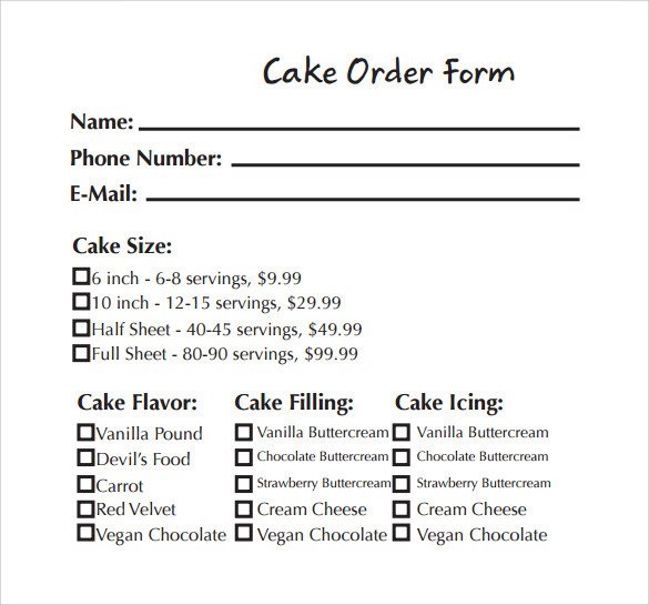 Cake order forms Templates Sample Cake order form Template 13 Free Documents