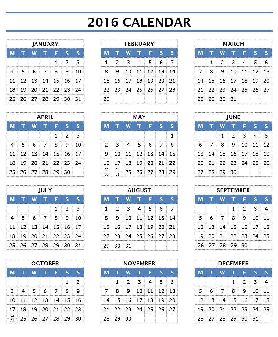 Calendar Template for Word 2016 Calendar Templates