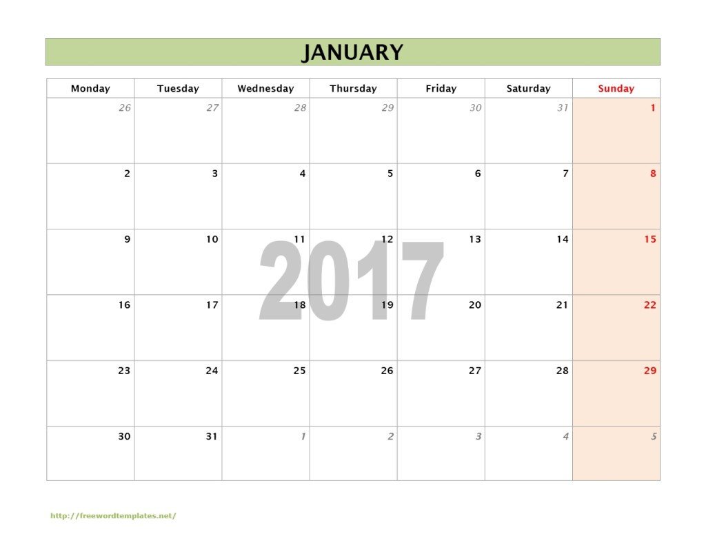 Calendar Template for Word 2017 Calendar Templates