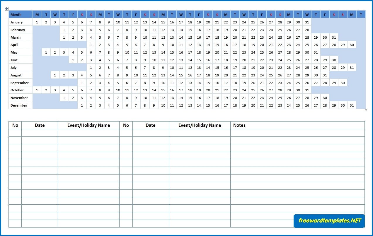 Calendar Template for Word 2018 Calendars