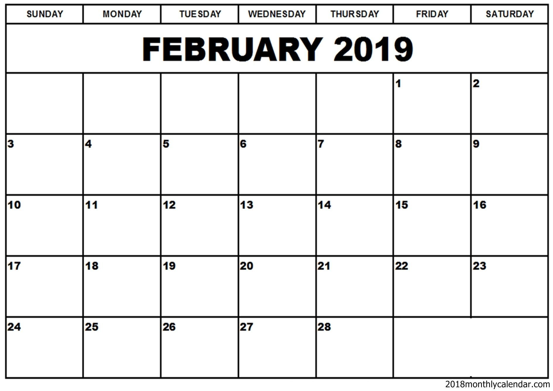 Calendar Template for Word February 2019 Calendar Word Template