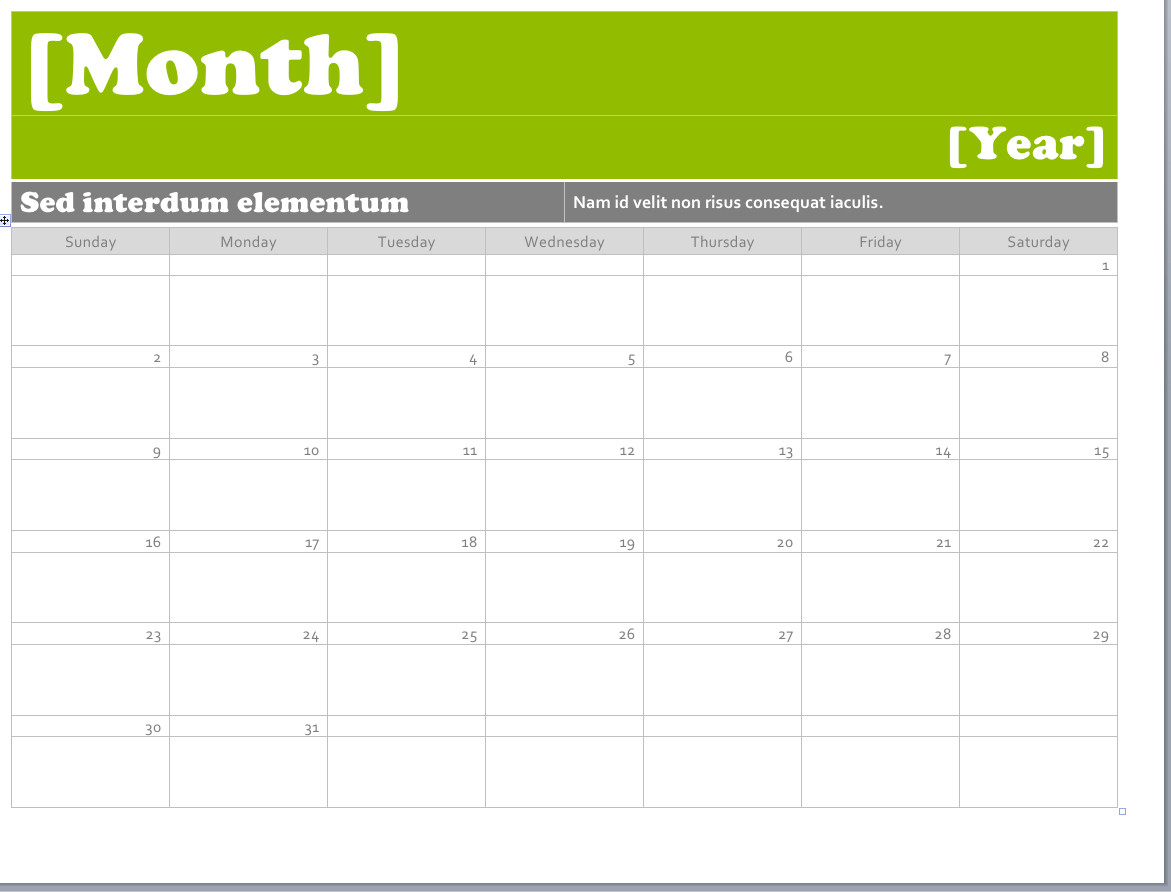 Calendar Template for Word Ms Word Calendar Templates Montly Calendar
