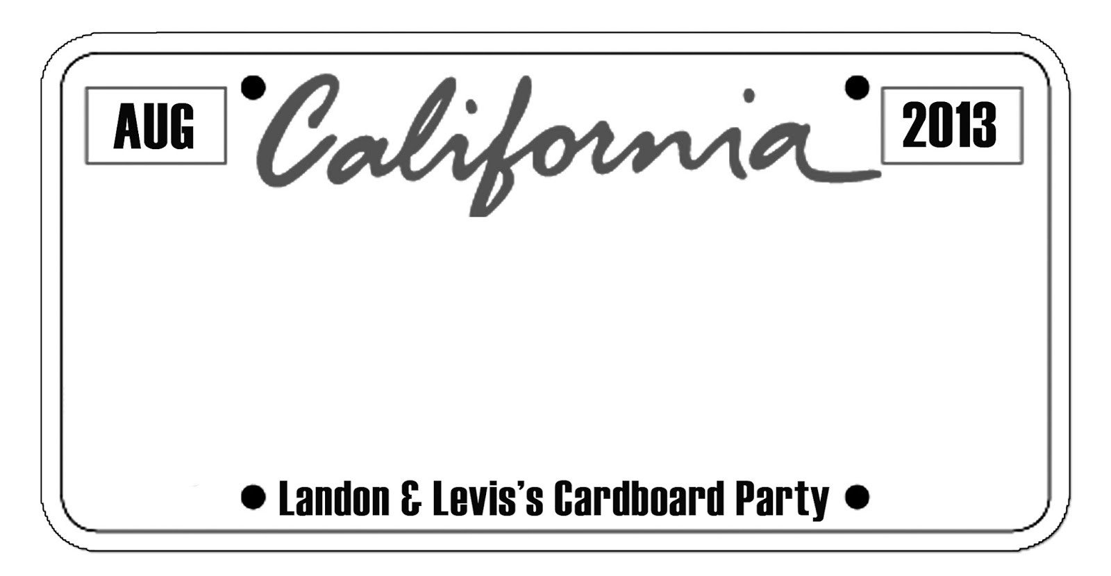 California License Plate Template From the Carriage House A Cardboard Party