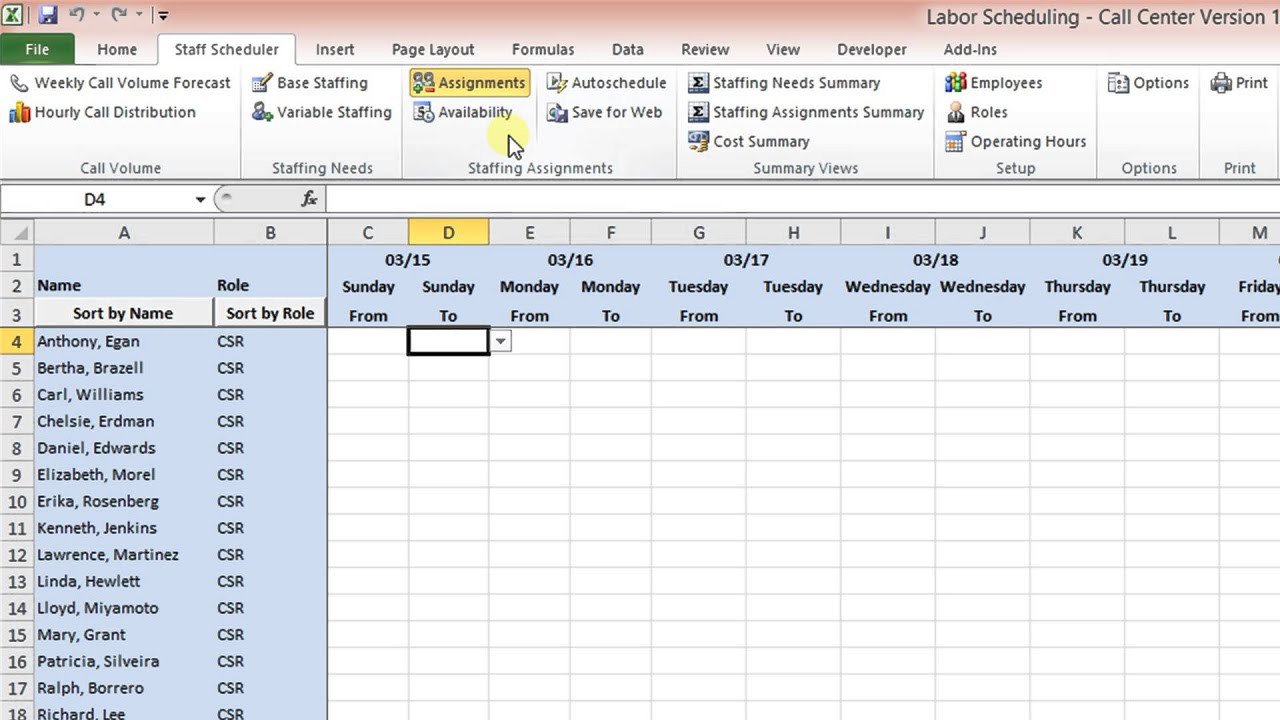 Call Center Staffing Model Template Labor Scheduling Template for Excel Call Center Version