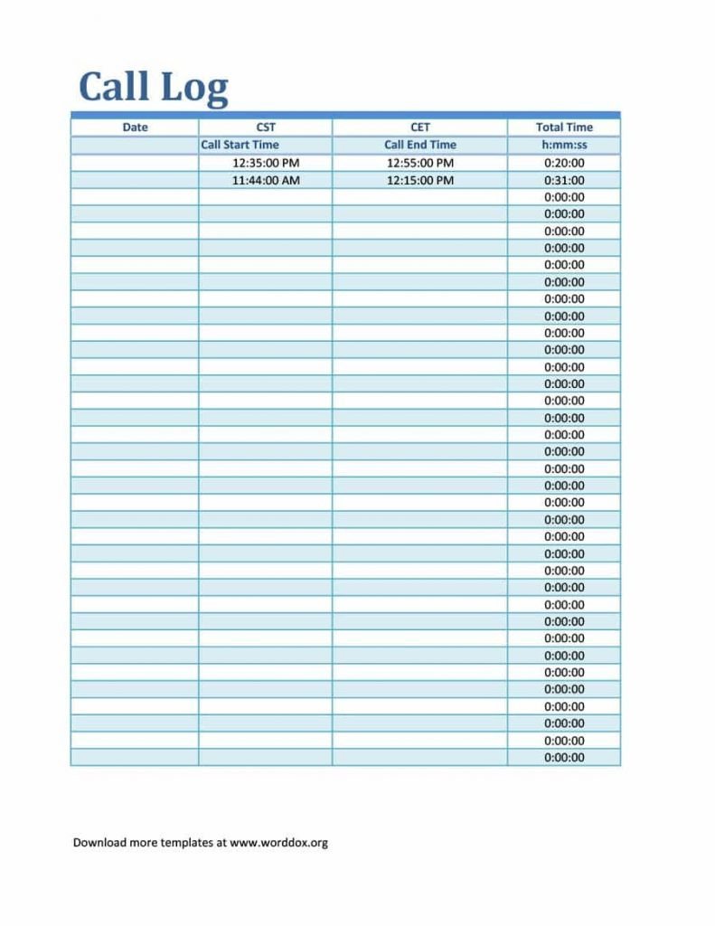 Call Log Template Excel 4 Sales Call Log Excel Templates Word Excel formats