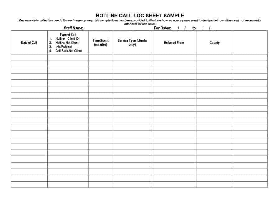 Call Log Template Excel 40 Printable Call Log Templates In Microsoft Word and Excel